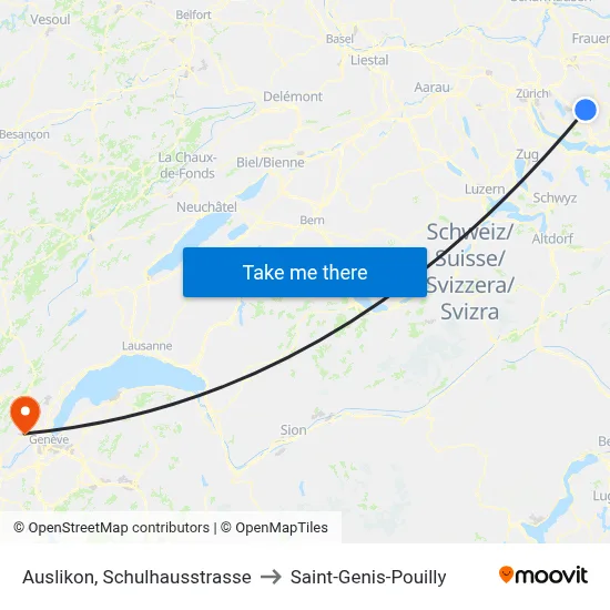 Auslikon, Schulhausstrasse to Saint-Genis-Pouilly map