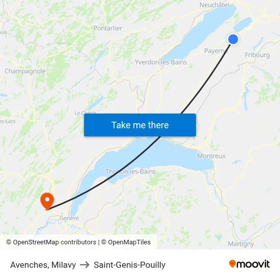 Avenches, Milavy to Saint-Genis-Pouilly map