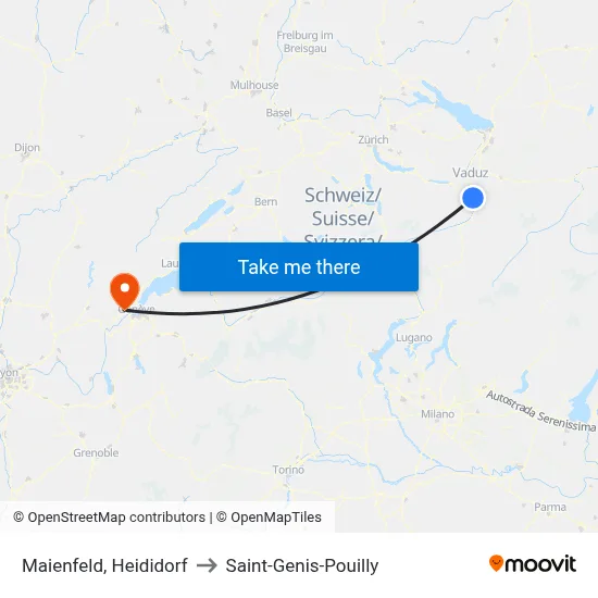 Maienfeld, Heididorf to Saint-Genis-Pouilly map