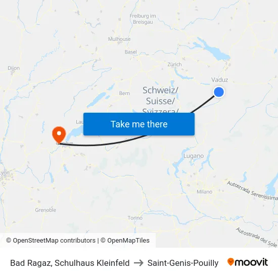 Bad Ragaz, Schulhaus Kleinfeld to Saint-Genis-Pouilly map