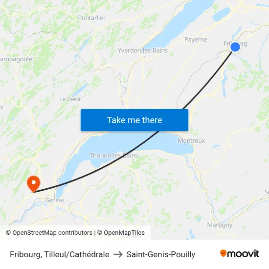 Fribourg, Tilleul/Cathédrale to Saint-Genis-Pouilly map