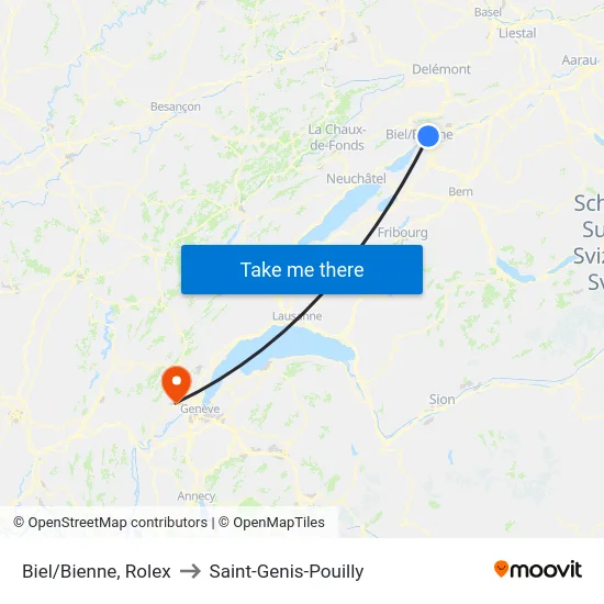 Biel/Bienne, Rolex to Saint-Genis-Pouilly map