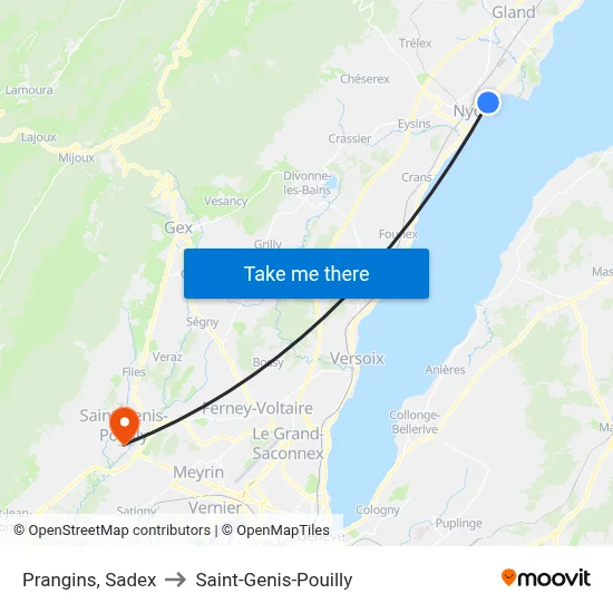 Prangins, Sadex to Saint-Genis-Pouilly map
