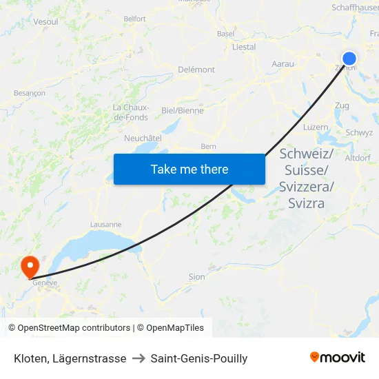 Kloten, Lägernstrasse to Saint-Genis-Pouilly map