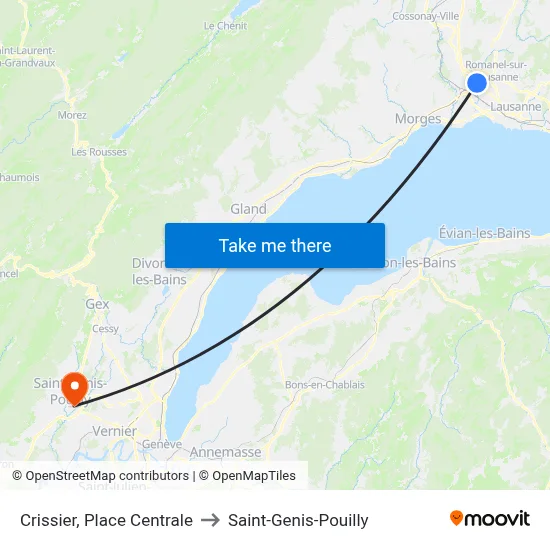 Crissier, Place Centrale to Saint-Genis-Pouilly map