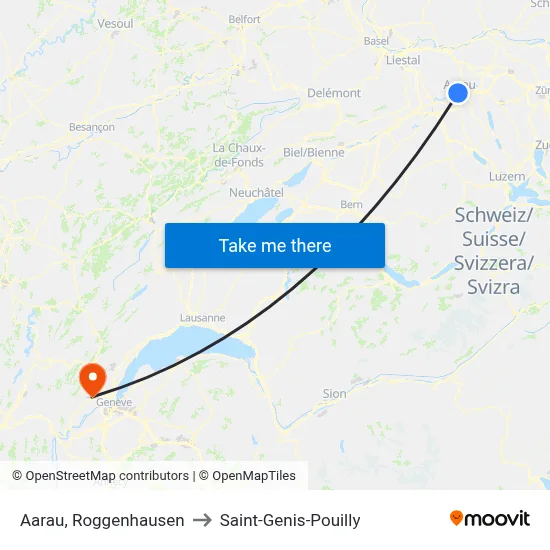 Aarau, Roggenhausen to Saint-Genis-Pouilly map