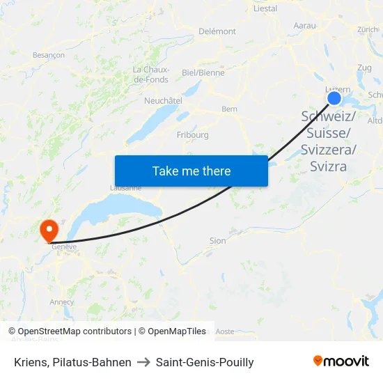 Kriens, Pilatus-Bahnen to Saint-Genis-Pouilly map