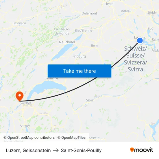 Luzern, Geissenstein to Saint-Genis-Pouilly map