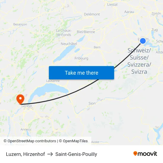 Luzern, Hirzenhof to Saint-Genis-Pouilly map