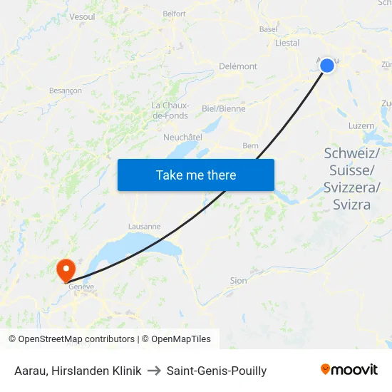 Aarau, Hirslanden Klinik to Saint-Genis-Pouilly map