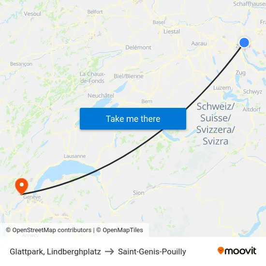 Glattpark, Lindberghplatz to Saint-Genis-Pouilly map