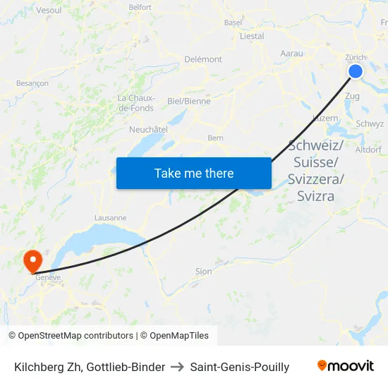 Kilchberg Zh, Gottlieb-Binder to Saint-Genis-Pouilly map