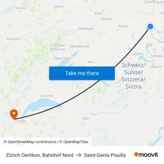 Zürich Oerlikon, Bahnhof Nord to Saint-Genis-Pouilly map