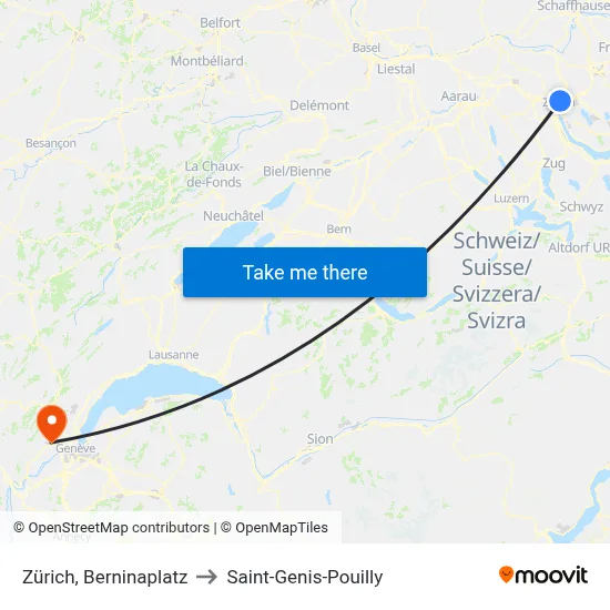 Zürich, Berninaplatz to Saint-Genis-Pouilly map