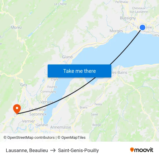 Lausanne, Gymnase De Beaulieu to Saint-Genis-Pouilly map