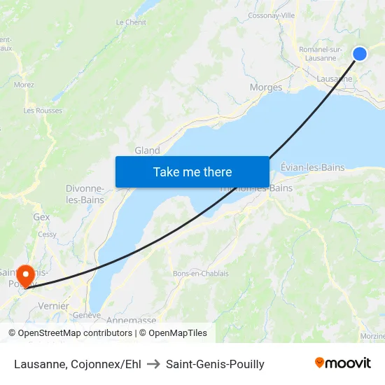 Lausanne, Cojonnex/Ehl to Saint-Genis-Pouilly map