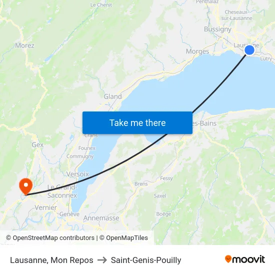 Lausanne, Mon Repos to Saint-Genis-Pouilly map