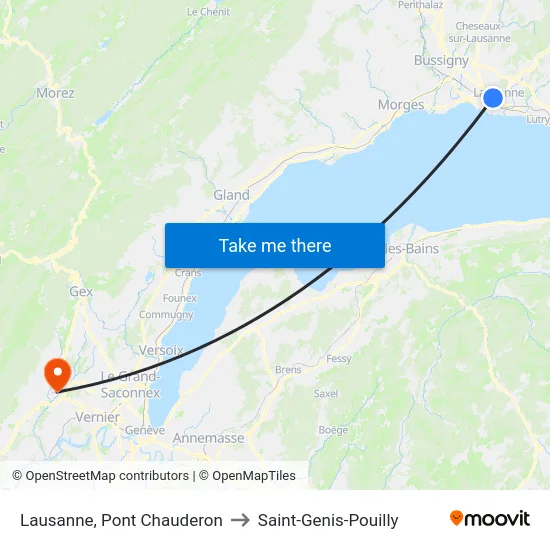 Lausanne, Pont Chauderon to Saint-Genis-Pouilly map