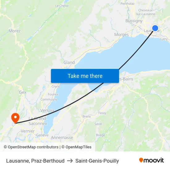 Lausanne, Praz-Berthoud to Saint-Genis-Pouilly map