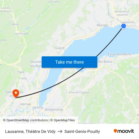 Lausanne, Théâtre De Vidy to Saint-Genis-Pouilly map