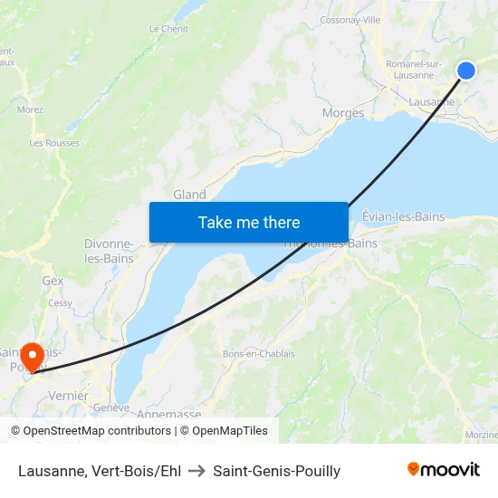 Lausanne, Vert-Bois/Ehl to Saint-Genis-Pouilly map