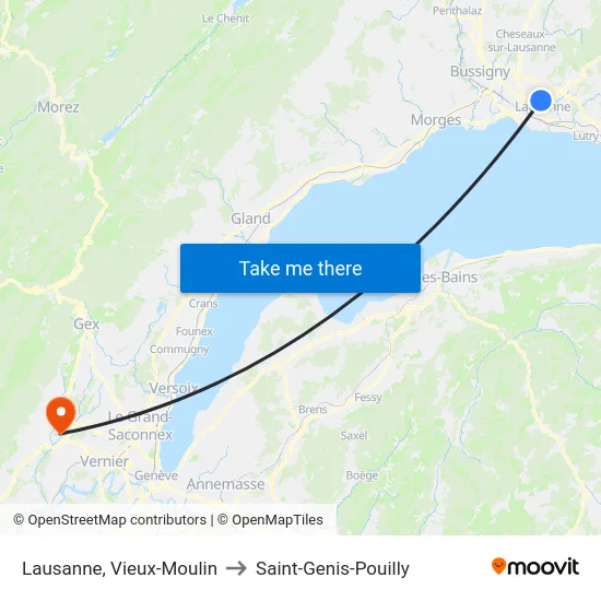 Lausanne, Vieux-Moulin to Saint-Genis-Pouilly map