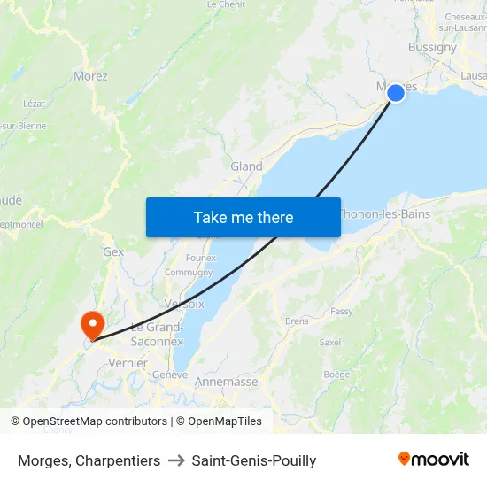 Morges, Charpentiers to Saint-Genis-Pouilly map