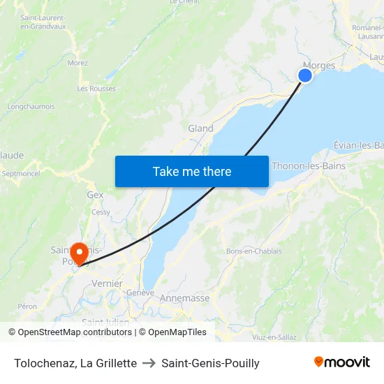 Tolochenaz, La Grillette to Saint-Genis-Pouilly map