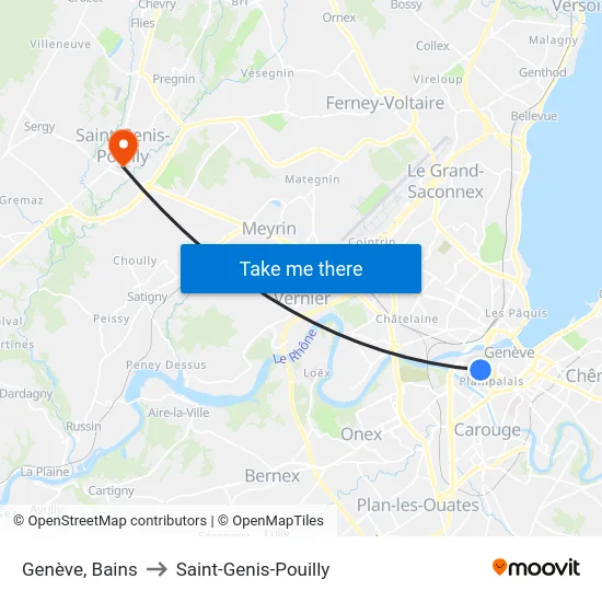 Genève, Bains to Saint-Genis-Pouilly map