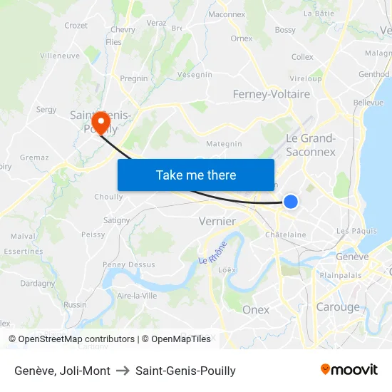 Genève, Joli-Mont to Saint-Genis-Pouilly map