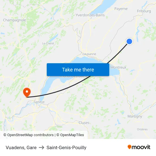 Vuadens, Gare to Saint-Genis-Pouilly map