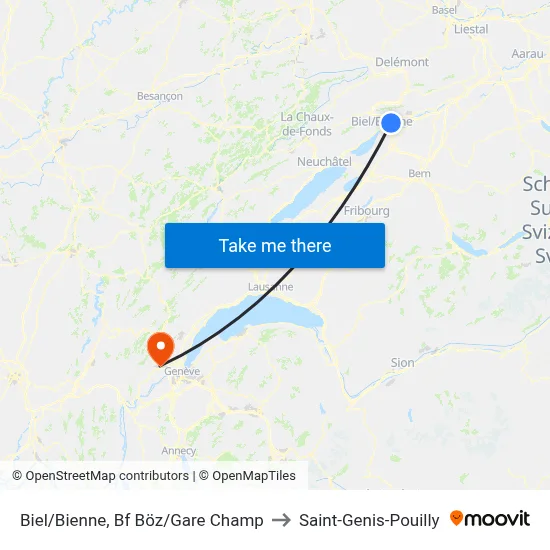 Biel/Bienne, Bf Böz/Gare Champ to Saint-Genis-Pouilly map