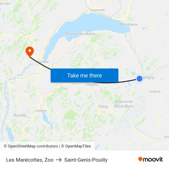 Les Marécottes, Zoo to Saint-Genis-Pouilly map