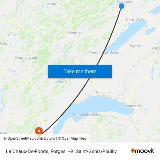 La Chaux-De-Fonds, Forges to Saint-Genis-Pouilly map