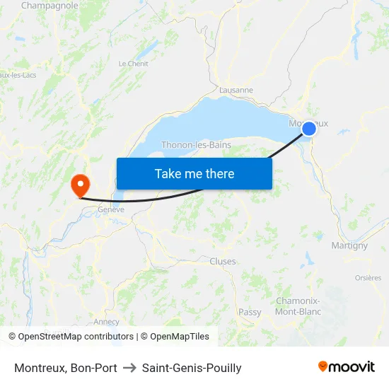 Montreux, Bon-Port to Saint-Genis-Pouilly map