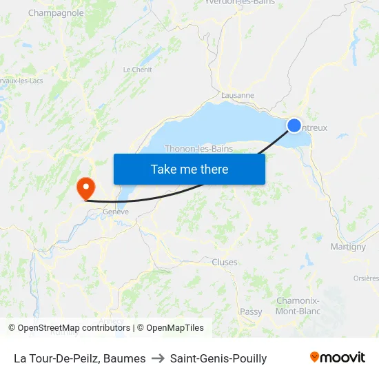 La Tour-De-Peilz, Baumes to Saint-Genis-Pouilly map