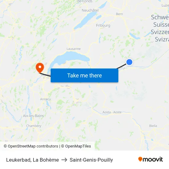 Leukerbad, La Bohème to Saint-Genis-Pouilly map