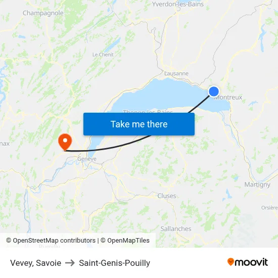 Vevey, Savoie to Saint-Genis-Pouilly map