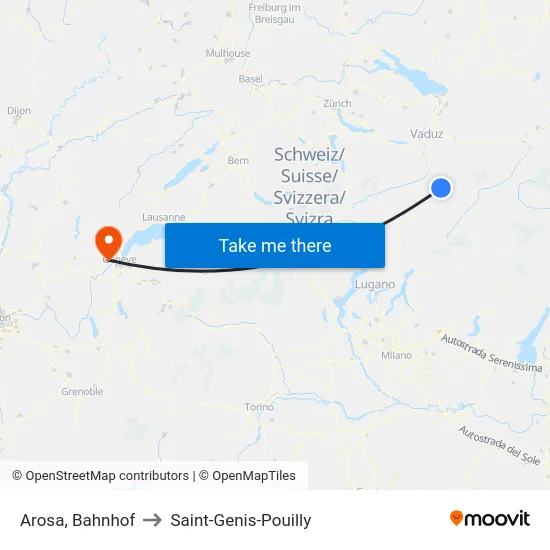 Arosa, Bahnhof to Saint-Genis-Pouilly map
