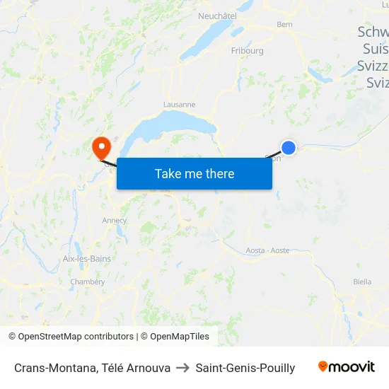 Crans-Montana, Télé Arnouva to Saint-Genis-Pouilly map