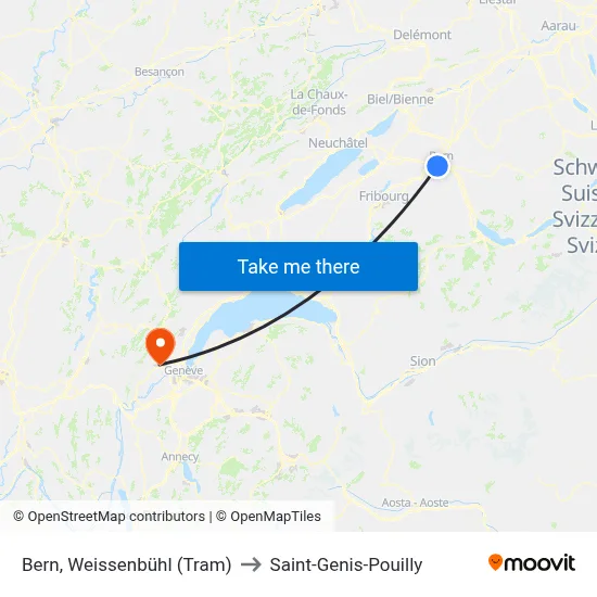 Bern, Weissenbühl (Tram) to Saint-Genis-Pouilly map