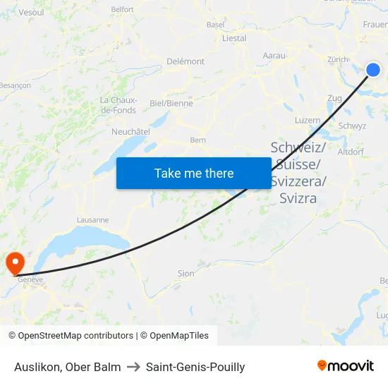 Auslikon, Ober Balm to Saint-Genis-Pouilly map