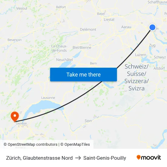 Zürich, Glaubtenstrasse Nord to Saint-Genis-Pouilly map