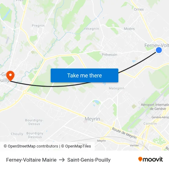 Ferney-Voltaire Mairie to Saint-Genis-Pouilly map