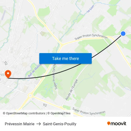 Prévessin Mairie to Saint-Genis-Pouilly map