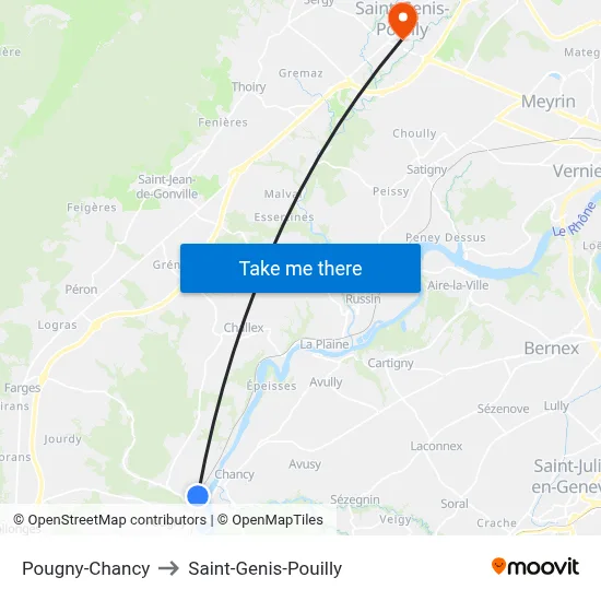 Pougny-Chancy to Saint-Genis-Pouilly map