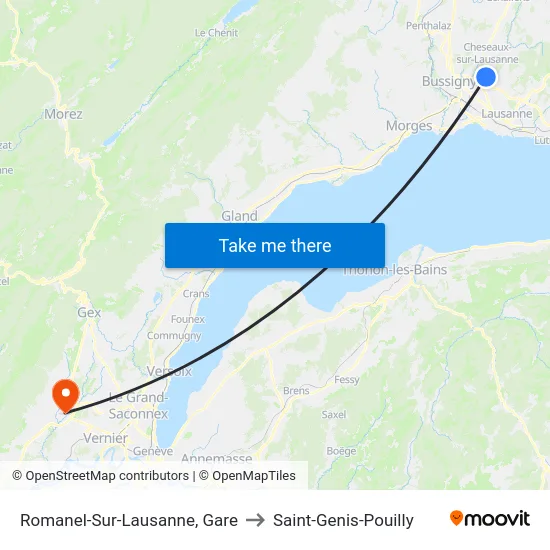 Romanel-Sur-Lausanne, Gare to Saint-Genis-Pouilly map