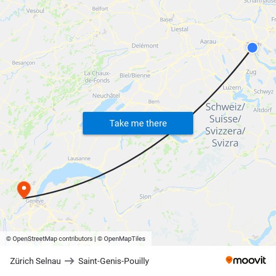 Zürich Selnau to Saint-Genis-Pouilly map