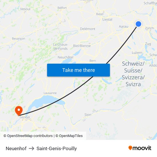 Neuenhof to Saint-Genis-Pouilly map