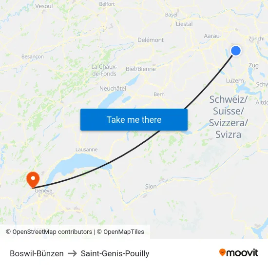 Boswil-Bünzen, Bahnhof to Saint-Genis-Pouilly map